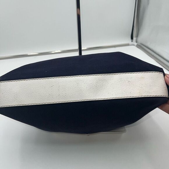 Kate Spade VINTAGE Canvas and Leather Navy and White Pinstriped interior - Picture 8 of 14